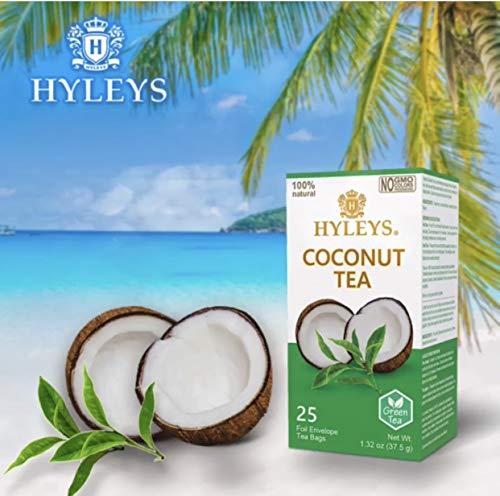 HYLEYS Tea 12 Pack of Hyleys Natural Wellness Coconut With Green Tea - 25 Tea Bags (100% Natural Gmo Free, Gluten Free, Dairy Free, Sugar Free)