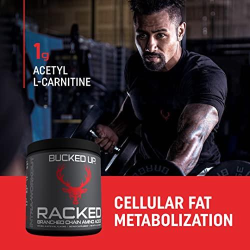 Bucked Up Bucked Up- BCAA RACKED™ Branch Chained Amino Acids | L-Carnitine, Acetyl L-Carnitine, GBB | Post Workout Recovery, Protein Synthesis, Lean Muscle BCAAs That You Can Feel! 30 Servings (Blood Raz)