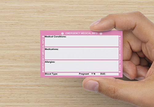 Medical ID Wallet Card Emergency Medical Condition and Contact Wallet ID Card - with self-Laminating Wallet Pouch (Pink)