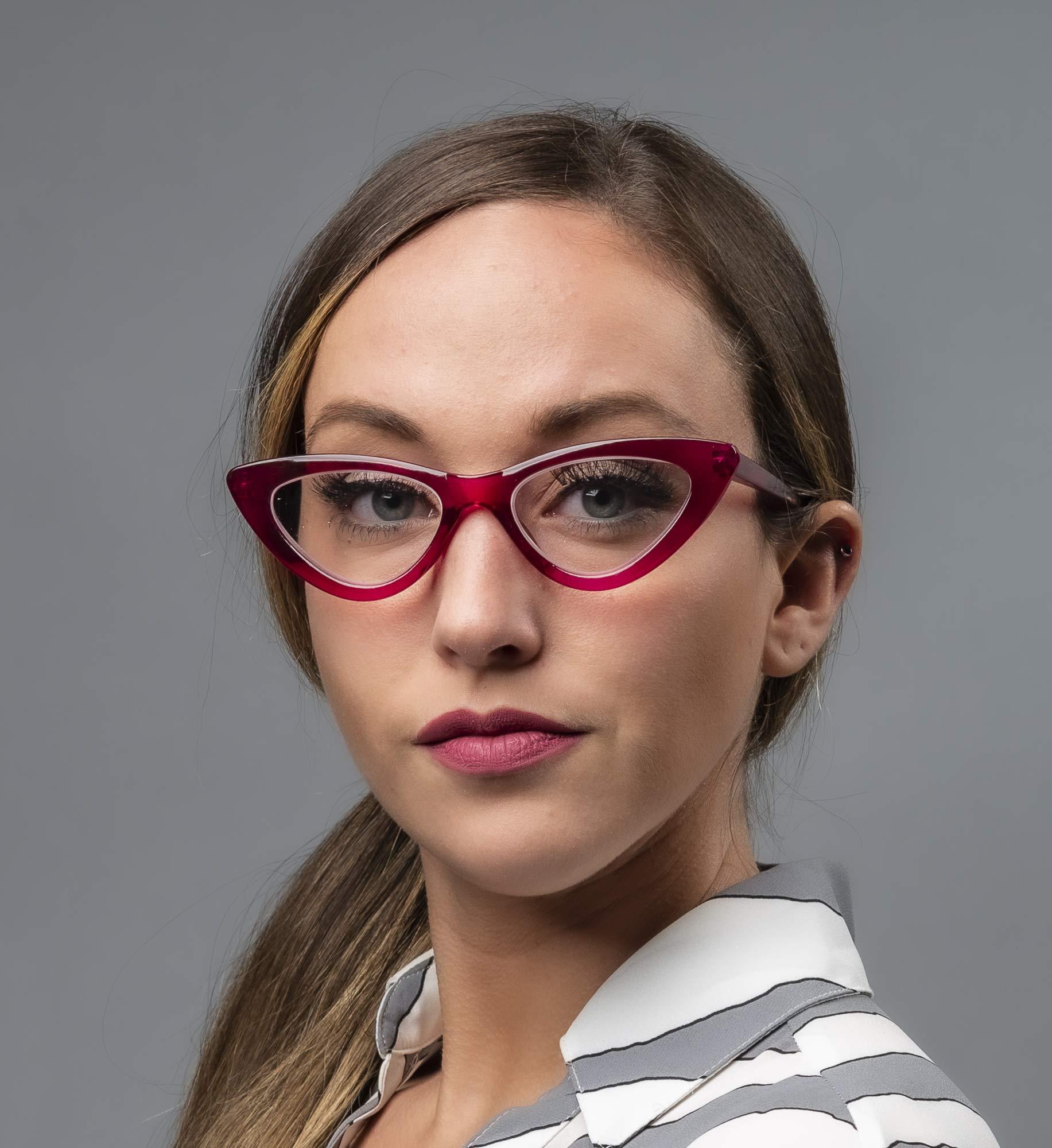 Yogo Vision Yogo Vision Reading Glasses Readers for Women Cateye Eyeglasses and Light Spring Hinge Frame Set of 5: Black, Grey, Pink. Hot Pink, Brown Havana 2.25