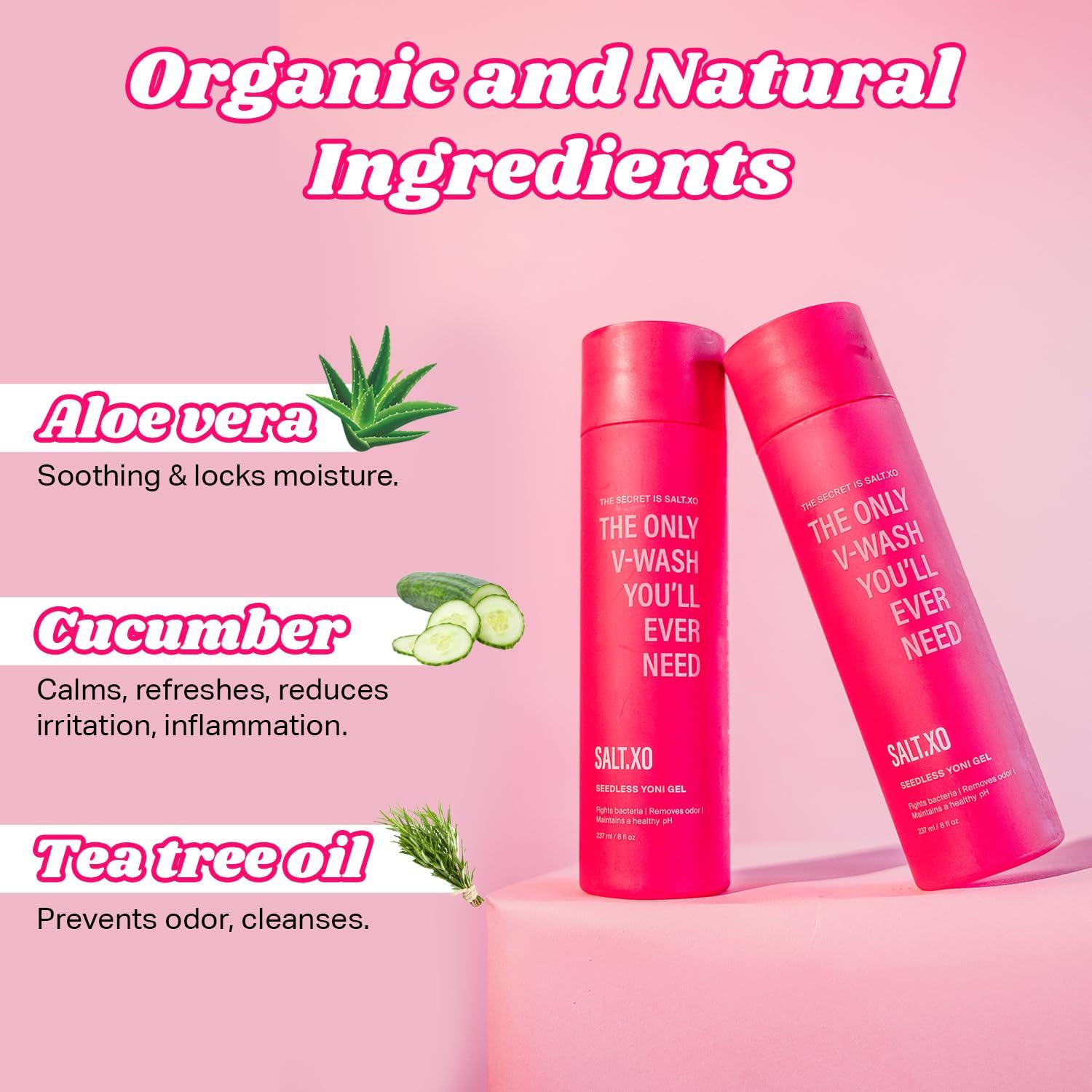 SALT.XO SALT.XO Seedless Yoni Gel Wash, Feminine Wash with Refreshing Cucumber and Aloe Vera, Organic Intimate Care Gel for Women, pH Balance V Wash Cruelty-Free, Feminine Hygiene Products (8 Fl Oz)
