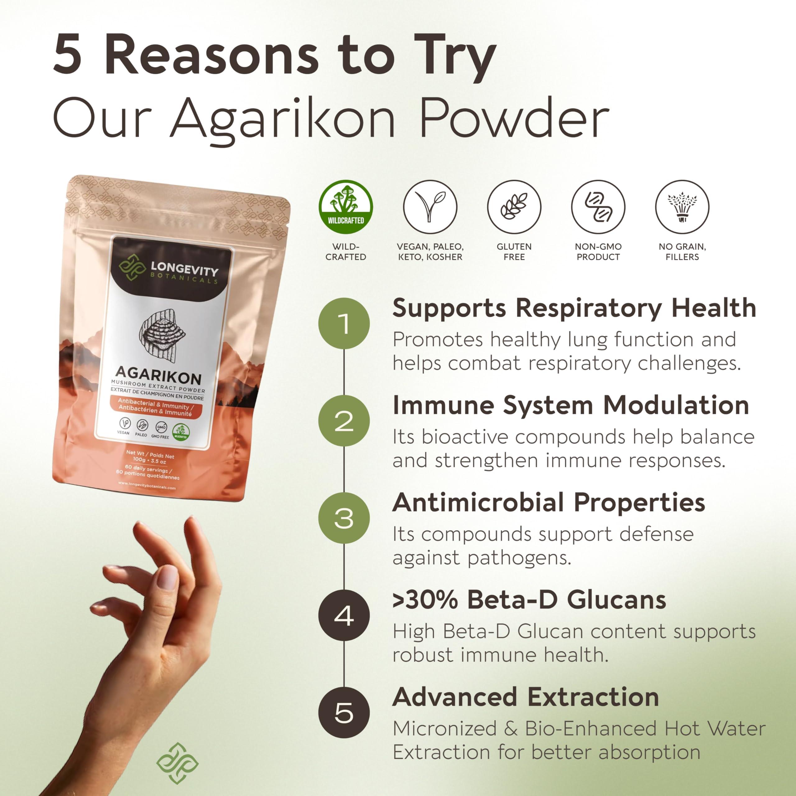 Longevity Botanicals Longevity Botanicals - Wildcrafted Agarikon Mushroom Powder - Ultra Concentrated Agarikon Mushroom Supplement - Promotes a Balanced Immune System - 100% Fruiting Body - 100 Grams -
