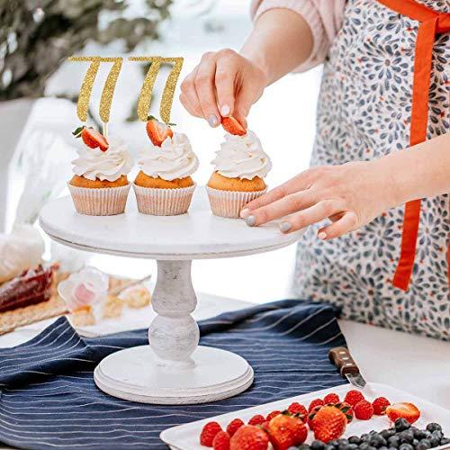 MAGJUCHE Gold Happy 77th Birthday Cupcake Topper, 24-Pack Number 77 Glitter Birthday Party Cupcake Toppers, Decorations