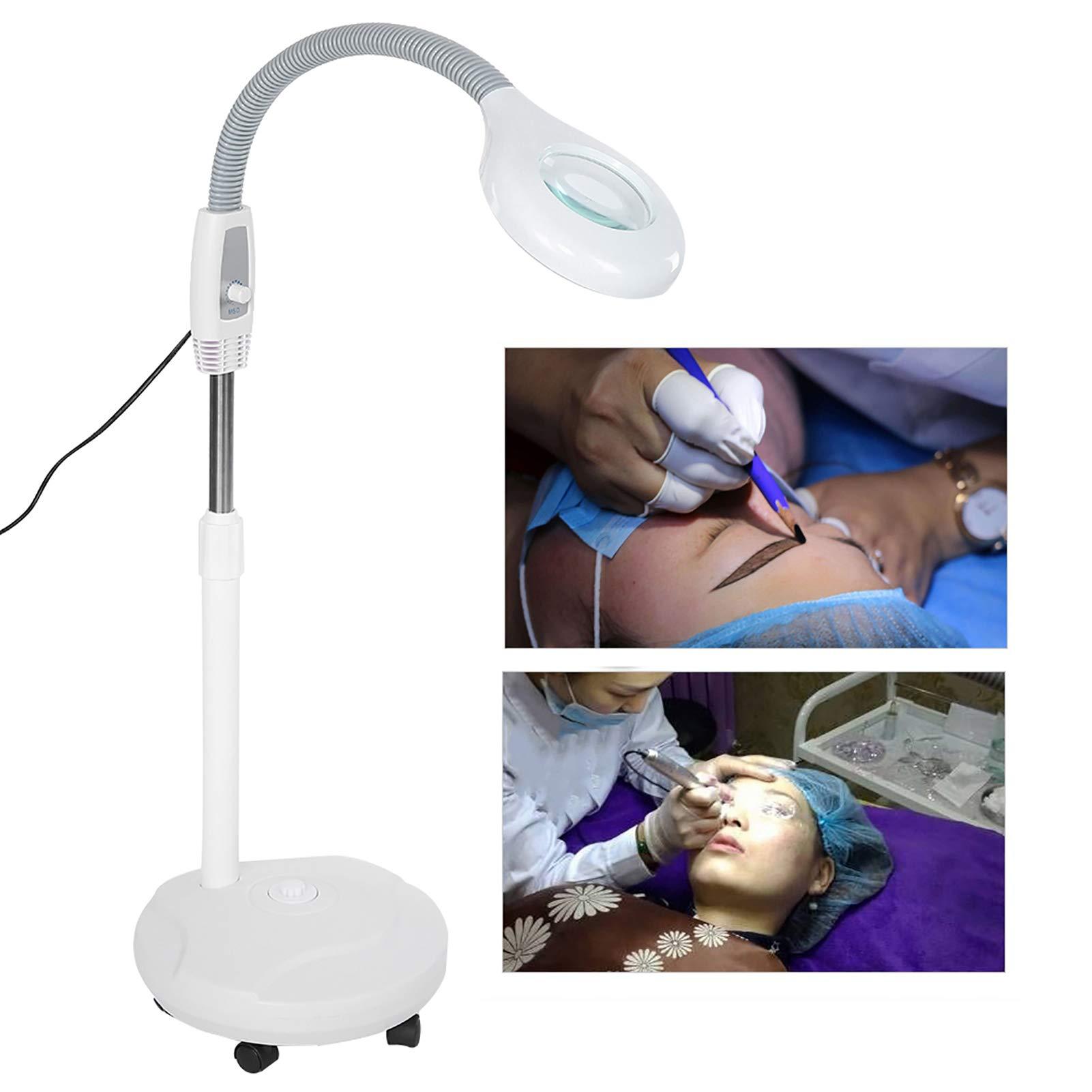 Qkiss Magnifier Floor Stand Lamp, LED Magnifying Lens, LED Magnifying Lamp, 3X Magnifying LED Light,Adjustable Height Stand for Beauty Makeup Detailed Care & Illumination(US)