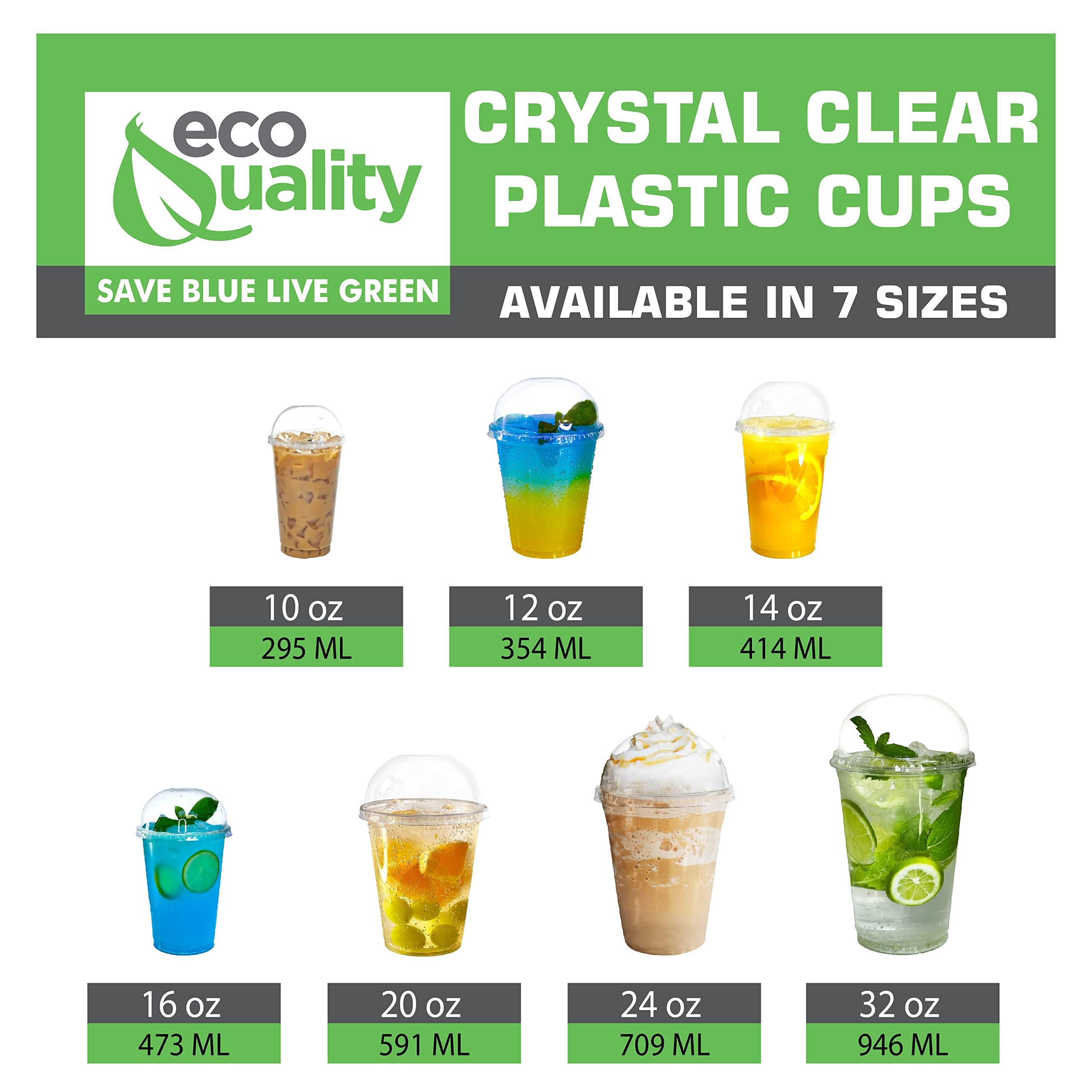 EcoQuality 24 oz Cups, 100 Pack | Iced Coffee Go Cups and Dome Lids | Cold Smoothie | Plastic Cups with Dome Lids | Clear Plastic Disposable Pet Cup | Ideal for Coffee, Parfait, Juice, Soda, Cocktail, Party Cups