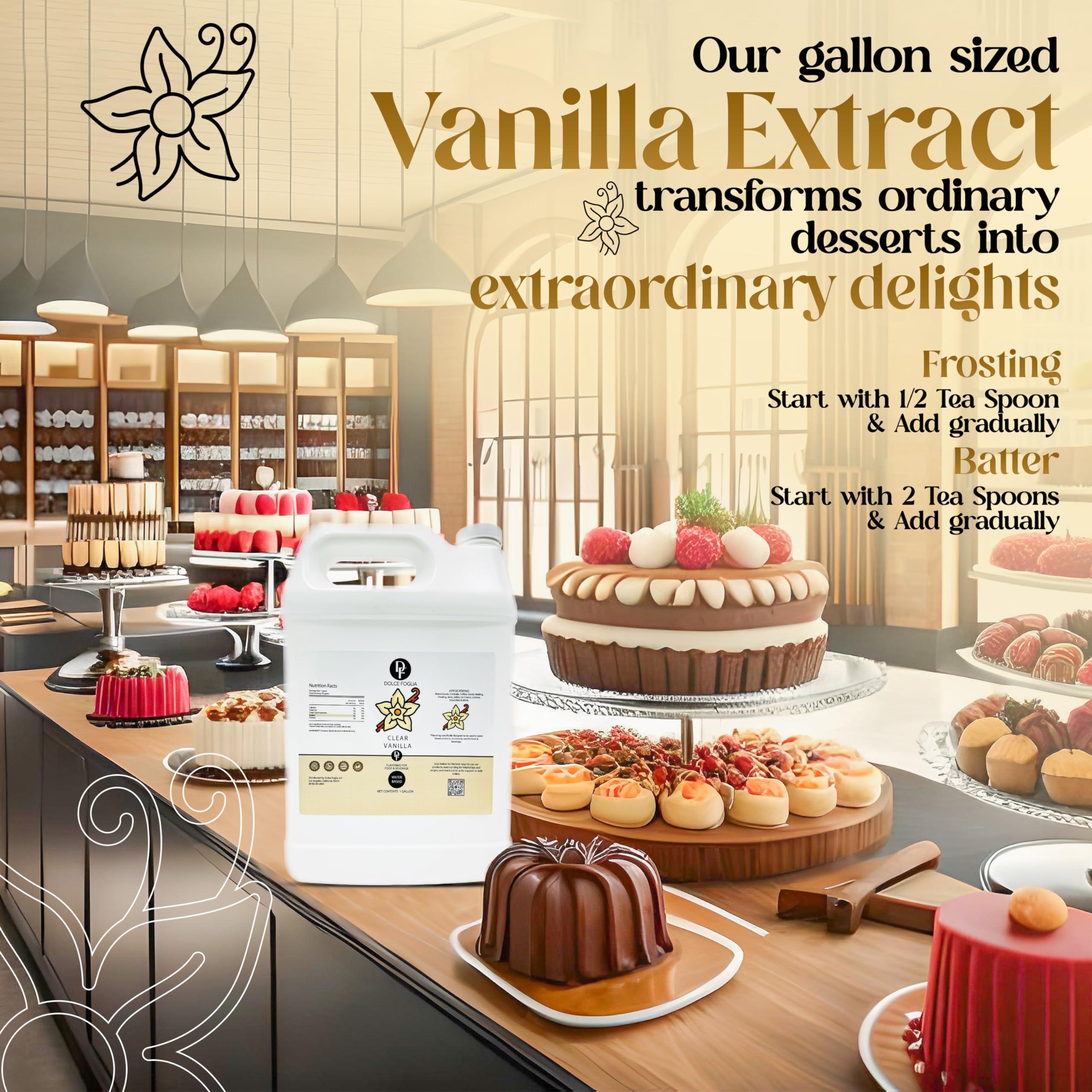 Dolce Foglia Dolce Foglia Clear Double Strength Imitation Vanilla Extract - 1 Gallon - Gluten-Free, Keto-Friendly & Sugar-Free Vanilla Flavoring with Natural and Artificial Vanilla Flavor