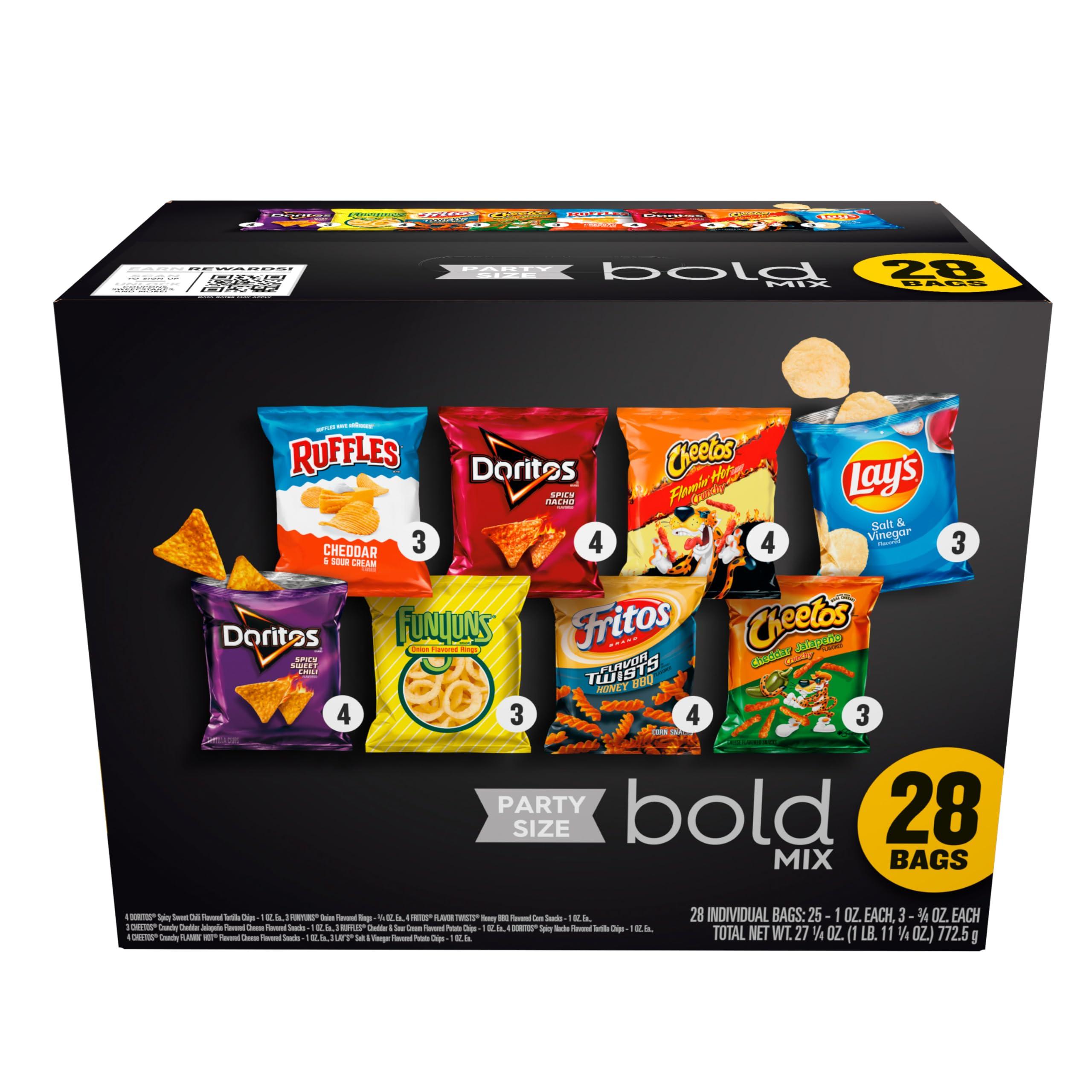 Frito Lay Frito-Lay Snacks Bold Mix Chips Variety Pack, Doritos, Cheetos, Funyuns, Lay\'s, Ruffles, 28 Count (Pack of 1)(Assortment May Vary)