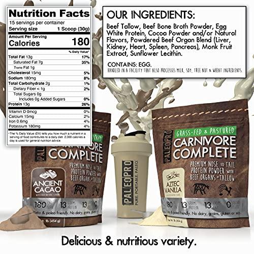 Paleo Pro PaleoPro Carnivore Complete (Ancient Cacao) Pastured & Cage-Free Protein, Grass-Fed Beef Tallow, Beef Organs | No Sugar, Soy, Grains or Net Carbs | Gluten Free. Paleo & Keto Macros (15 Servings)