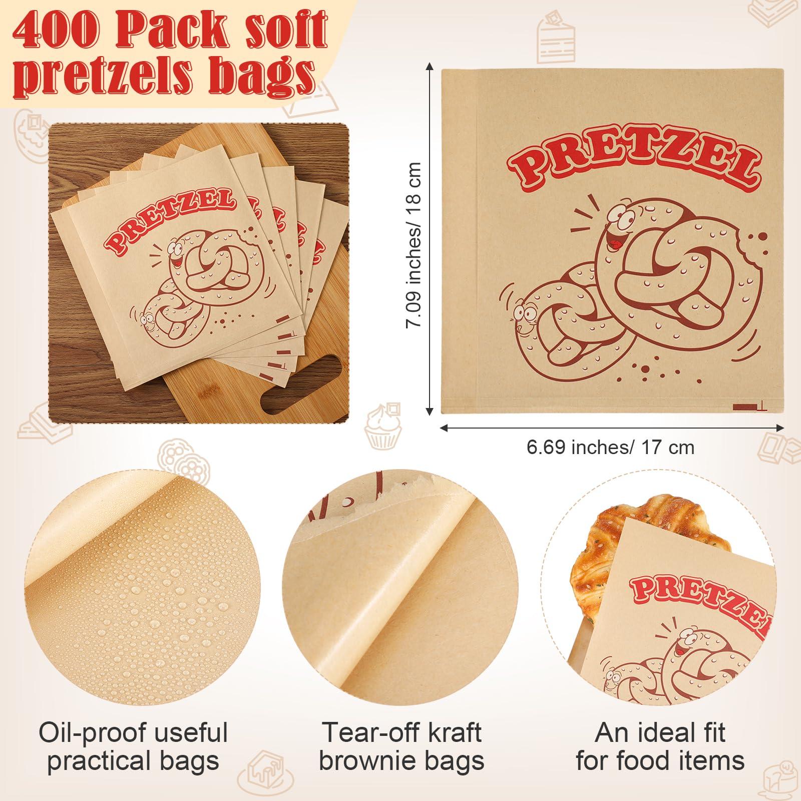 Colarr Colarr 400 Pcs Soft Pretzel Bags 6.69 x 7.09 Inch Paper Sandwich Wrappers Grease Resistant Double Open Bags Food Snack Cookie Chocolate Holder for Stands Wedding Birthday Christmas (Patterned Style)