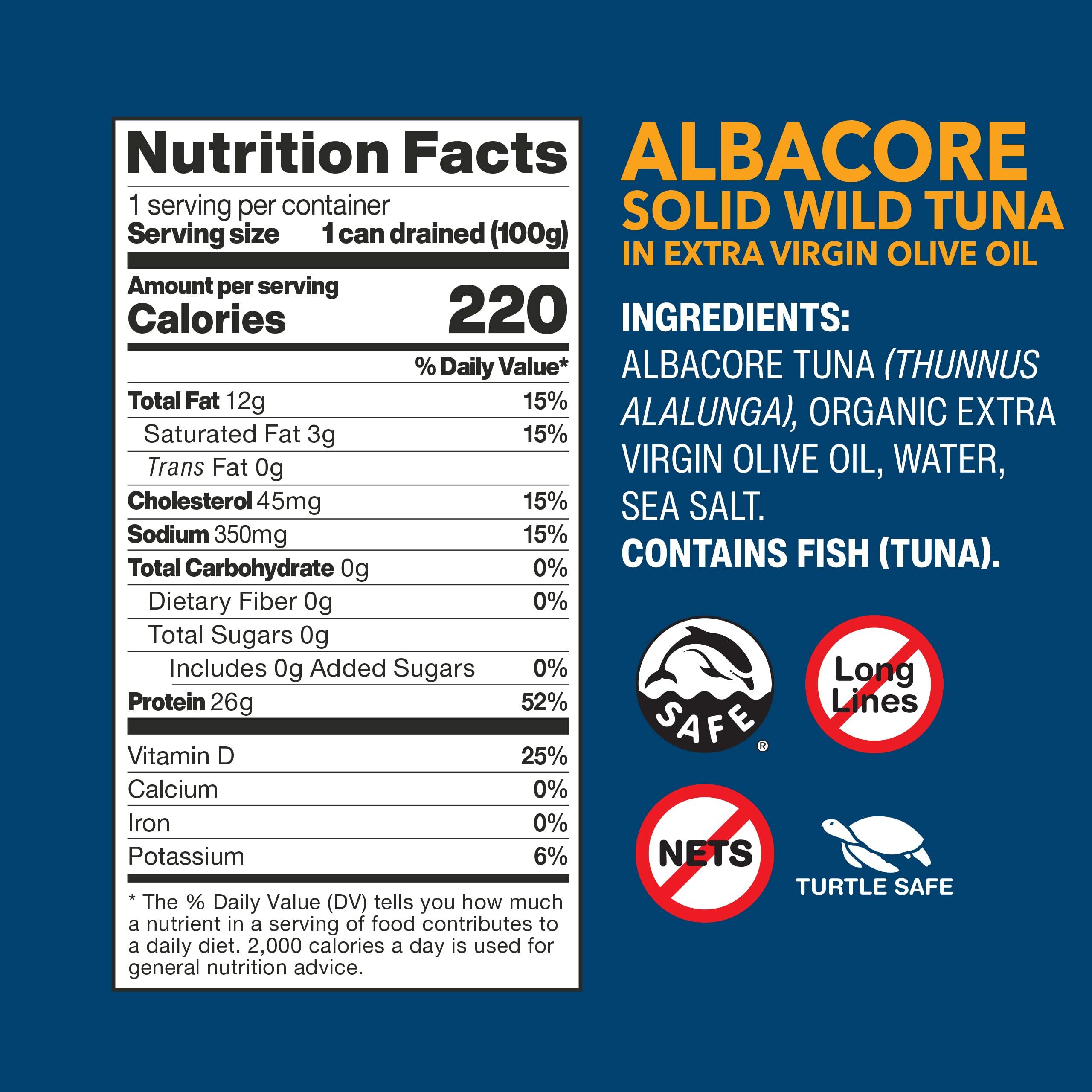 Wild Planet Wild Planet Albacore Wild Tuna in Extra Virgin Olive Oil, Canned Tuna, Sustainably Wild-Caught, Pole & Line, 5oz (Pack of 12)