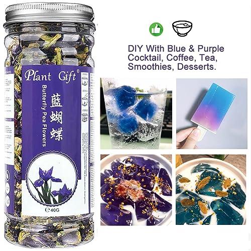 Plant Gift Plant Gift Dried Blue Butterfly Pea Flowers Tea, (Clitoria Ternatea) Edible Flowers, Dragon Pea Flower, Butterflies Tea Recipes Food Coloring 40G/1.41oz