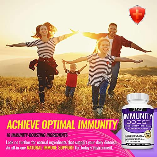 Toplux 10 in 1 Immunity Boost Immune Support Supplement – 1650mg Made with Elderberry, Vitamin C, Zinc, Echinacea & Probiotics for Immune System Booster, Support Healthy Respiratory System, 2x 60 Capsule