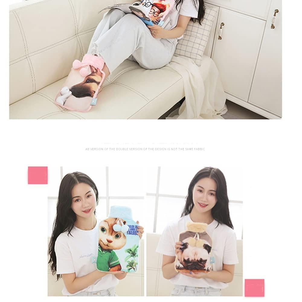 BcofoA BcofoA Hot Water Bottle, Flannel Cover with pet Pattern, 2 liters Large Capacity, Warm Hands and feet, Warm The Whole Body. (Color : Cat 1, Size : Large)