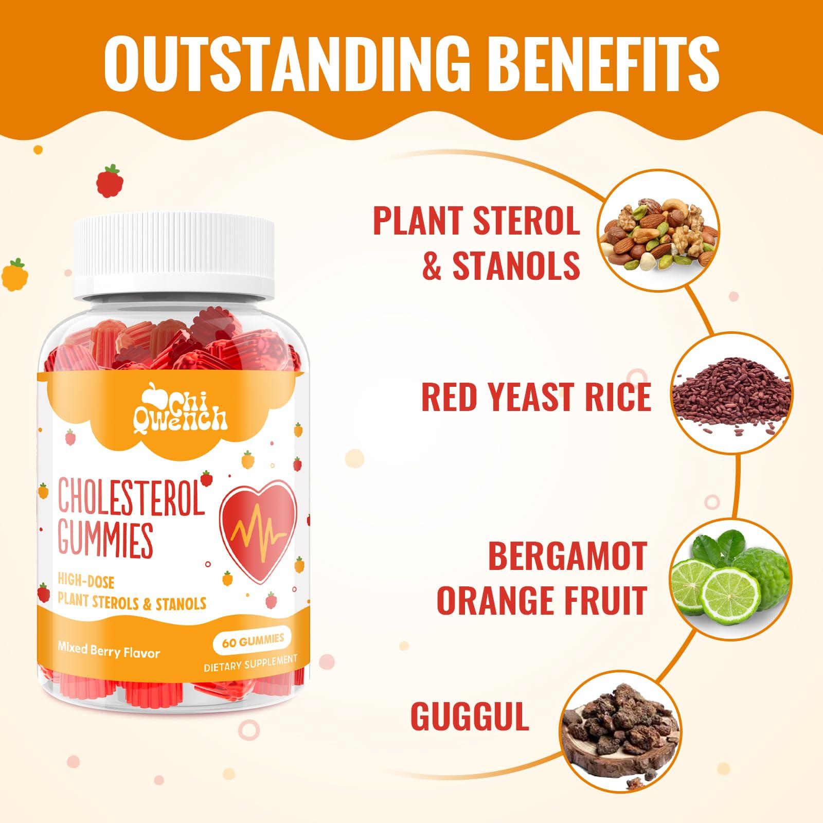 ChiQwench Cholesterol Supplements with 1500 Mg Plant Sterols & Stanols, Cholesterol Support Gummies, Cholesterol Complex Gummies, Maintains Normal Levels, Mixed Berry Flavor, 60 Count