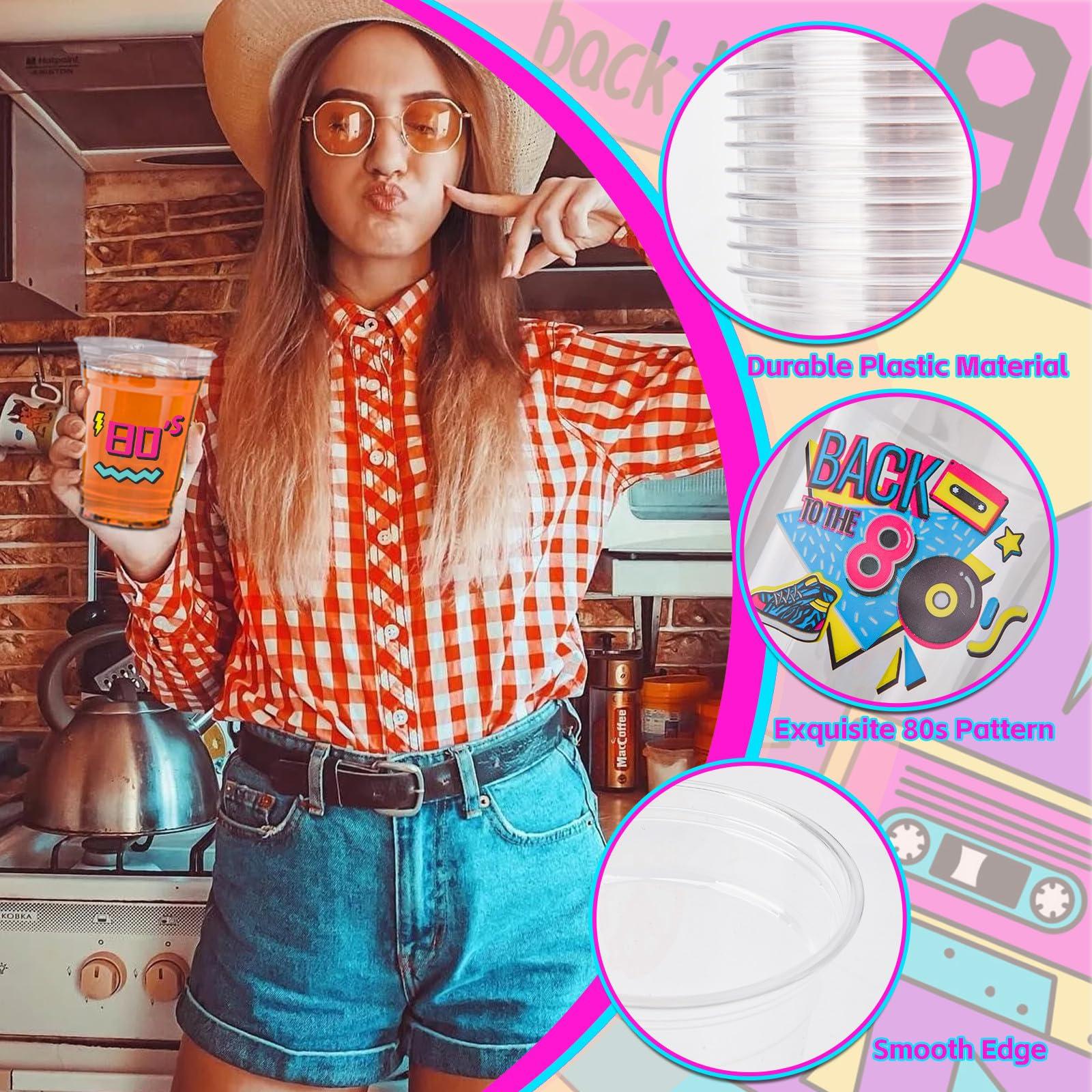 Datyiiha 150 Pack 80's Party Plastic Cups 12 oz Back to 80s Disposable Drinkware Cups for Retro Music Party Decorations Throwback Dance Birthday Party Supplies