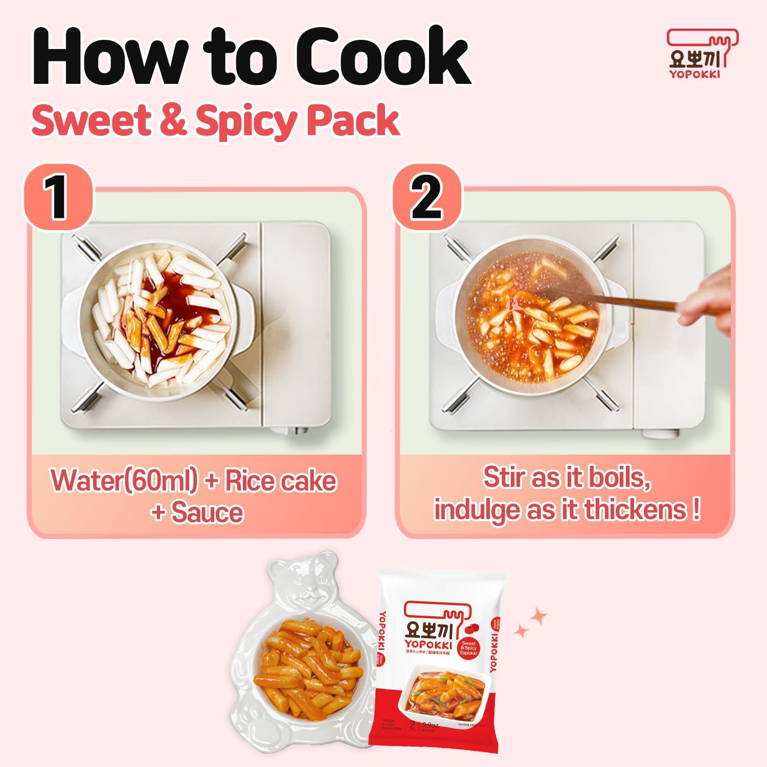Yopokki Yopokki Instant Tteokbokki Pack Set (6 Packs - 2 Sweet Mild Spicy, 2 Cheese, 1 Onion Butter, 1 Jjajang) Korean Street Food with Various Flavored Sauces - Quick & Easy to Prepare