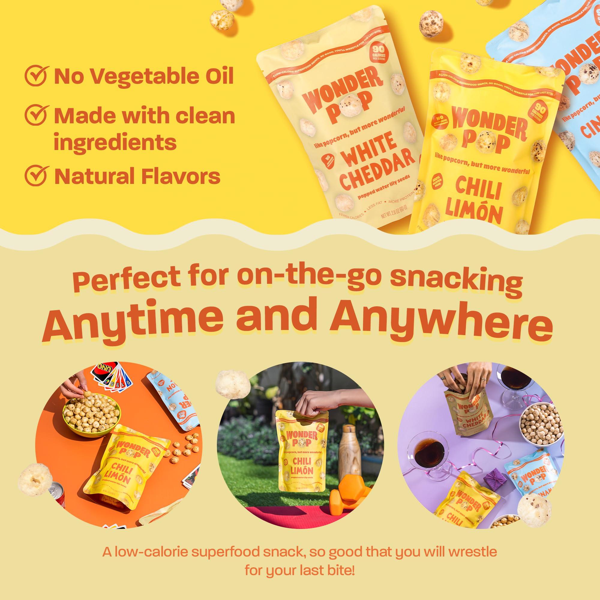 WonderPop WonderPop Popped Water Lily Seeds - | Low-Calorie Superfood Snack| Gluten Free, Nut Free| 2.11 oz (4 Pack) (chili limon)