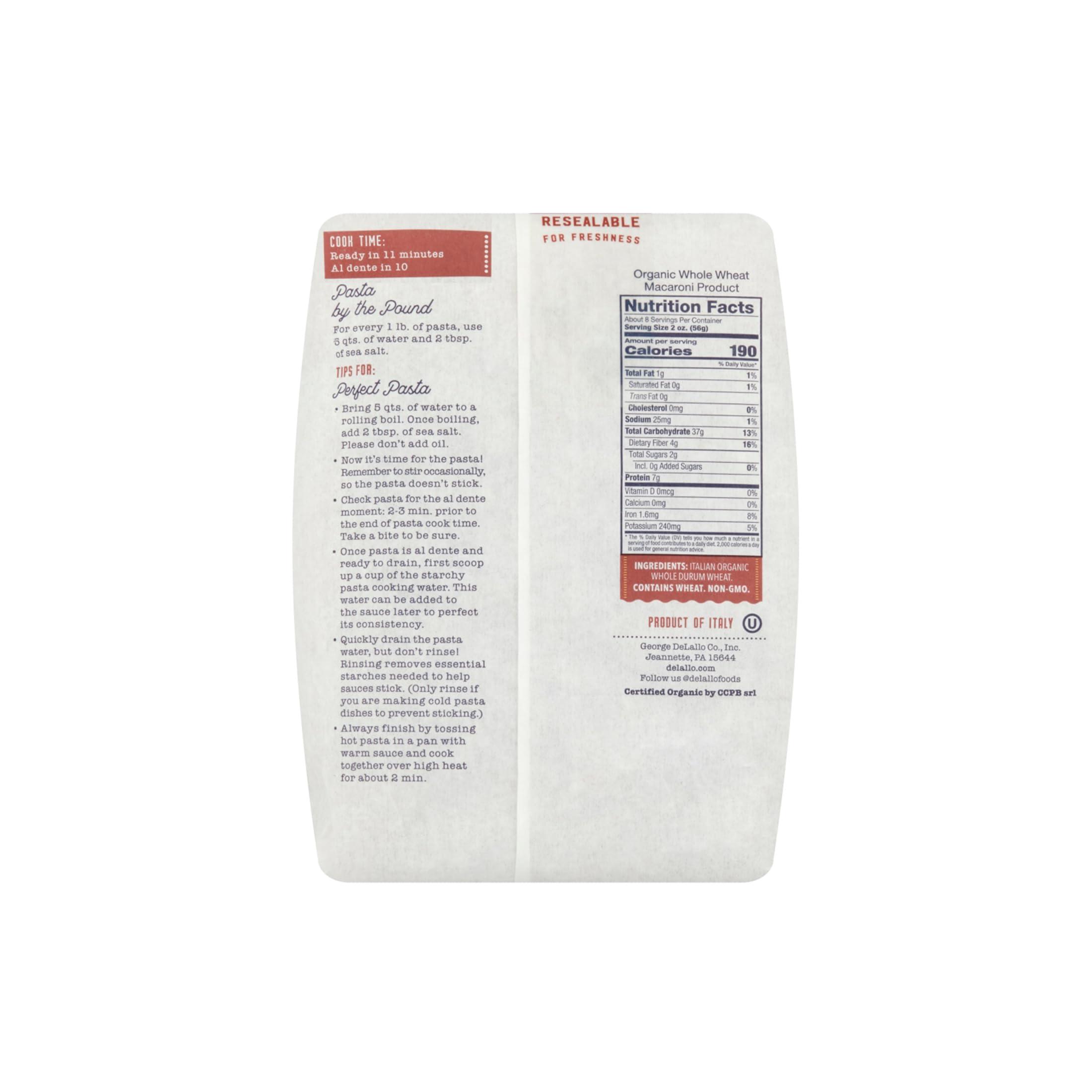 DeLallo DeLallo Whole Wheat Penne, 1 Pound Bag, 4 Pack, 100% Certified Organic, Made in Italy, Whole Grain