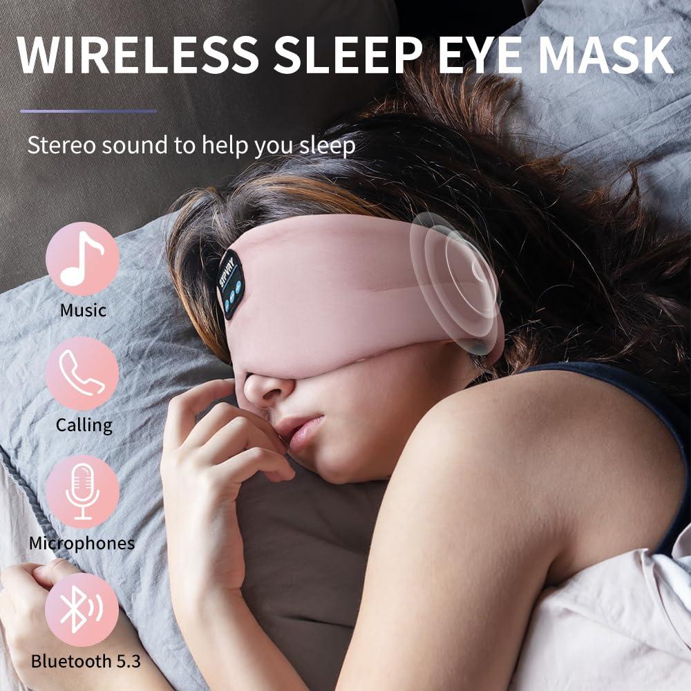 SYPVRY SYPVRY Sleep Headphones Silk Bluetooth Eye Mask Soft Sleep Mask Headband Headphones Wireless Bluetooth Sleep Mask with Speaker Microphone Adjustable Music Blindfold Mask, Pink
