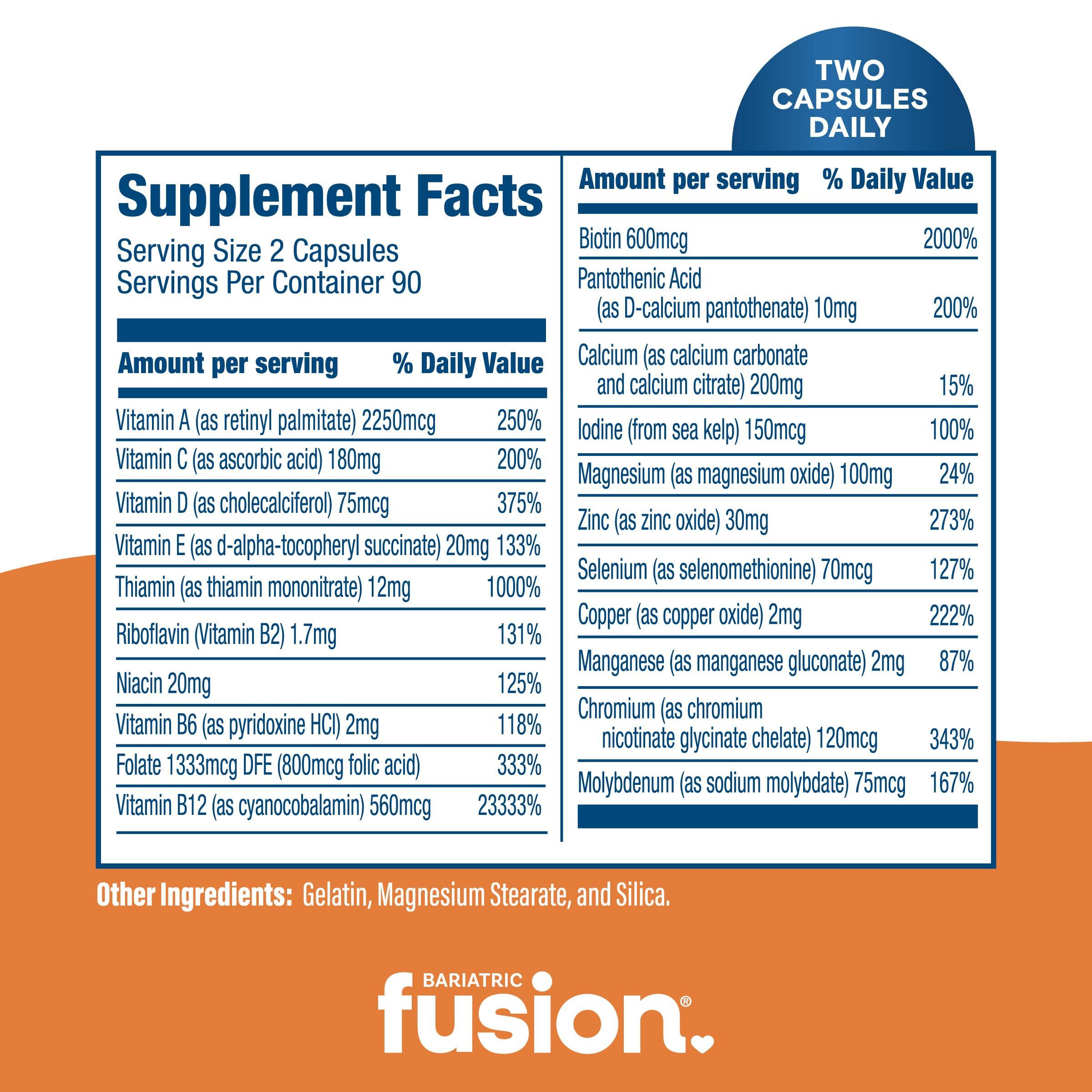 Bariatric Fusion Bariatric Fusion Bariatric Multivitamin Capsules Without Iron for Post Bariatric Surgery Patients Including Gastric Bypass and Sleeve Gastrectomy, 2 Capsules Daily, 1 Year Supply