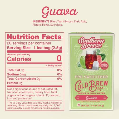 Southern Breeze Southern Breeze Guava Cold Brew Sweet Tea Guava Iced Tea with Black Tea and Zero Carbs Zero Sugar, 20 Individually Wrapped Tea Bags