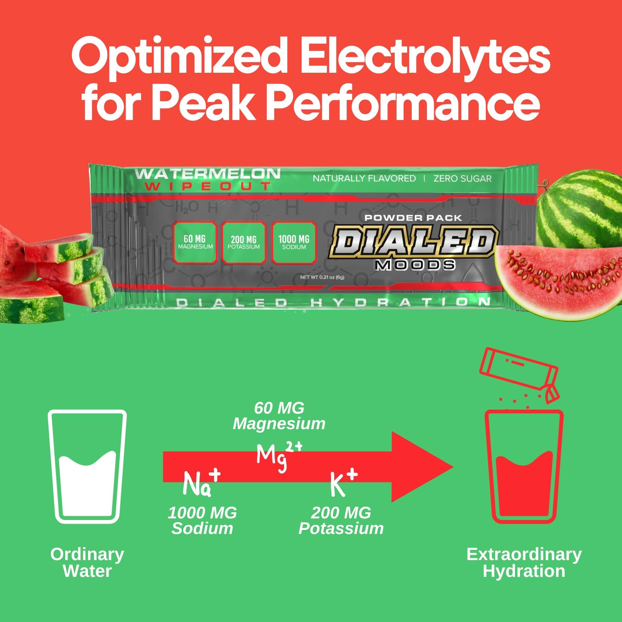 DIALED MOODS DIALED MOODS Electrolyte Powder - Watermelon Wipeout Electrolyte Hydration Powder Packs, Sugar-Free Hydration for Athletes, Keto, Vegan, Boost Energy & Endurance, Convenient, 30 Single Serve Packs