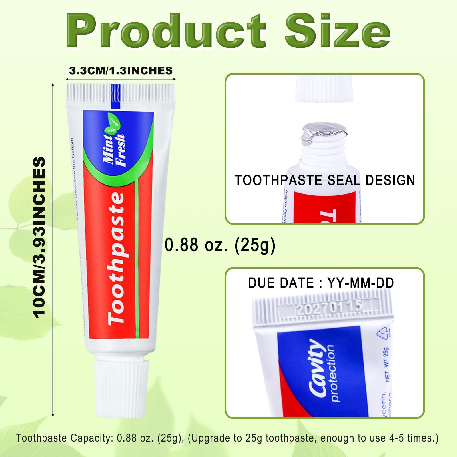 HAIFOTRVA HAIFOTRVA 100 Tubes Bulk Travel Size Toothpaste,Miniature 0.88oz(25g) Small Toothpaste Travel Size Bulk 1.3x3.93 inches Peppermint Mini Disposable Toothpaste for Hotel,Guests,Homeless,Charity