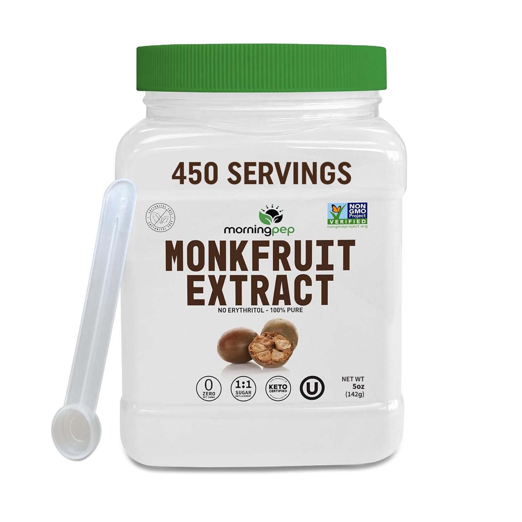 Morning Pep Morning Pep 100% Pure Monk Fruit extract sweetener, No Erythritol, Monkfruit Extract Powder, NON-GMO Project Verified, Keto Certified, OU kosher, No Fillers Zero Calories | Over 450 Servings | 5 oz