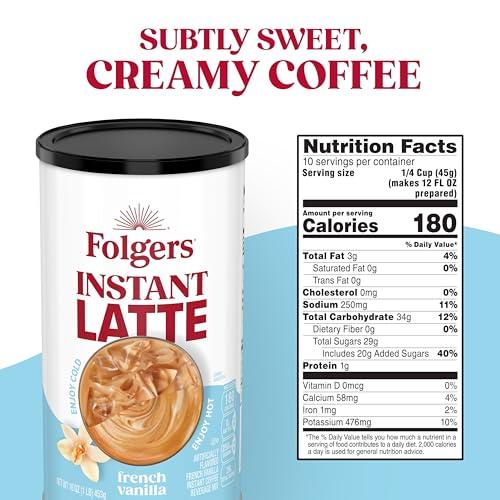 Folgers Folgers French Vanilla Flavored Instant Latte, 16 Ounce (Pack of 6)