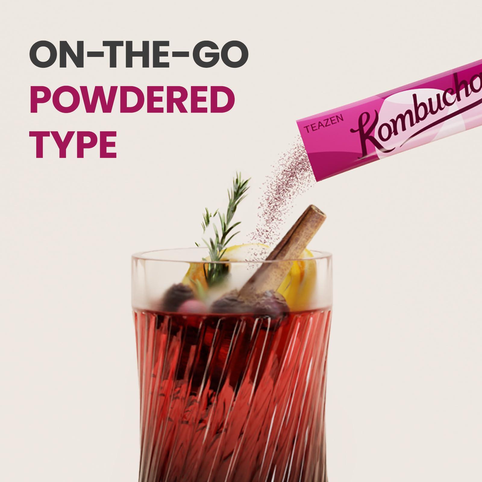 TEAZEN TEAZEN Mulled Wine Kombucha Tea, Spice Tea, Live Probiotics & Postbiotics, Relaxation and Warmth for Colds and Sore Throat, Electrolyte & Hydration Drink Mix, Sugar Free, 10 Sticks, 1.76oz