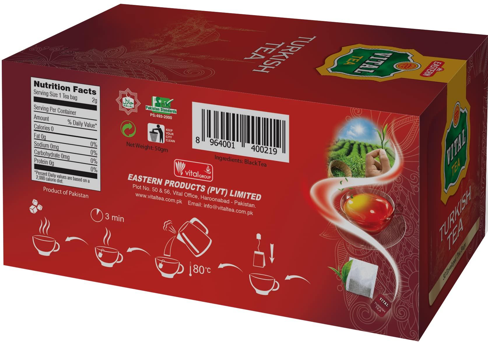 Eastern Vital Tea Turkish Tea Black, Count of 25 Black Tea Bags - Flavourful Taste of Black, Freshly Packed with Heritage Taste of Turkish Tea Bags, Aromatic Tea Beverages by Vital Products