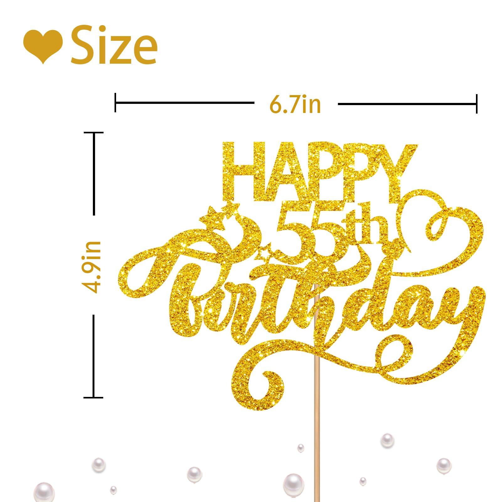 MINUET MINUTE Gold Glitter Happy 55th Birthday Cake Topper, Fifty Five Years Old Birthday Party Cake Decor, Gold Number 55 Birthday Party Supplies Decorations for Men or Women