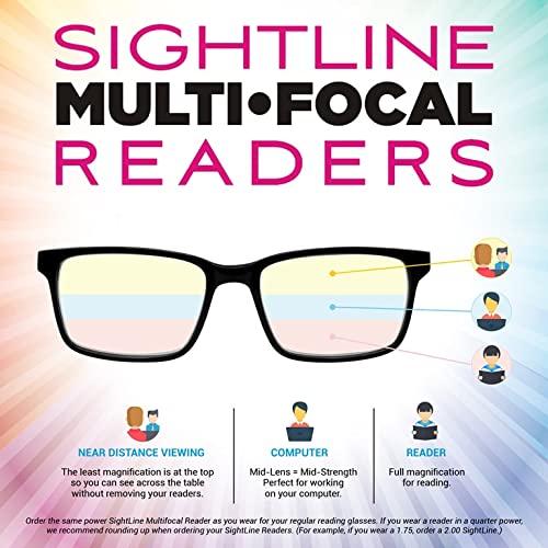 Sightline Sightline Multifocus Progressive Power Readers for Men and Women Glasses Medium Fit Black with Brown 3.00