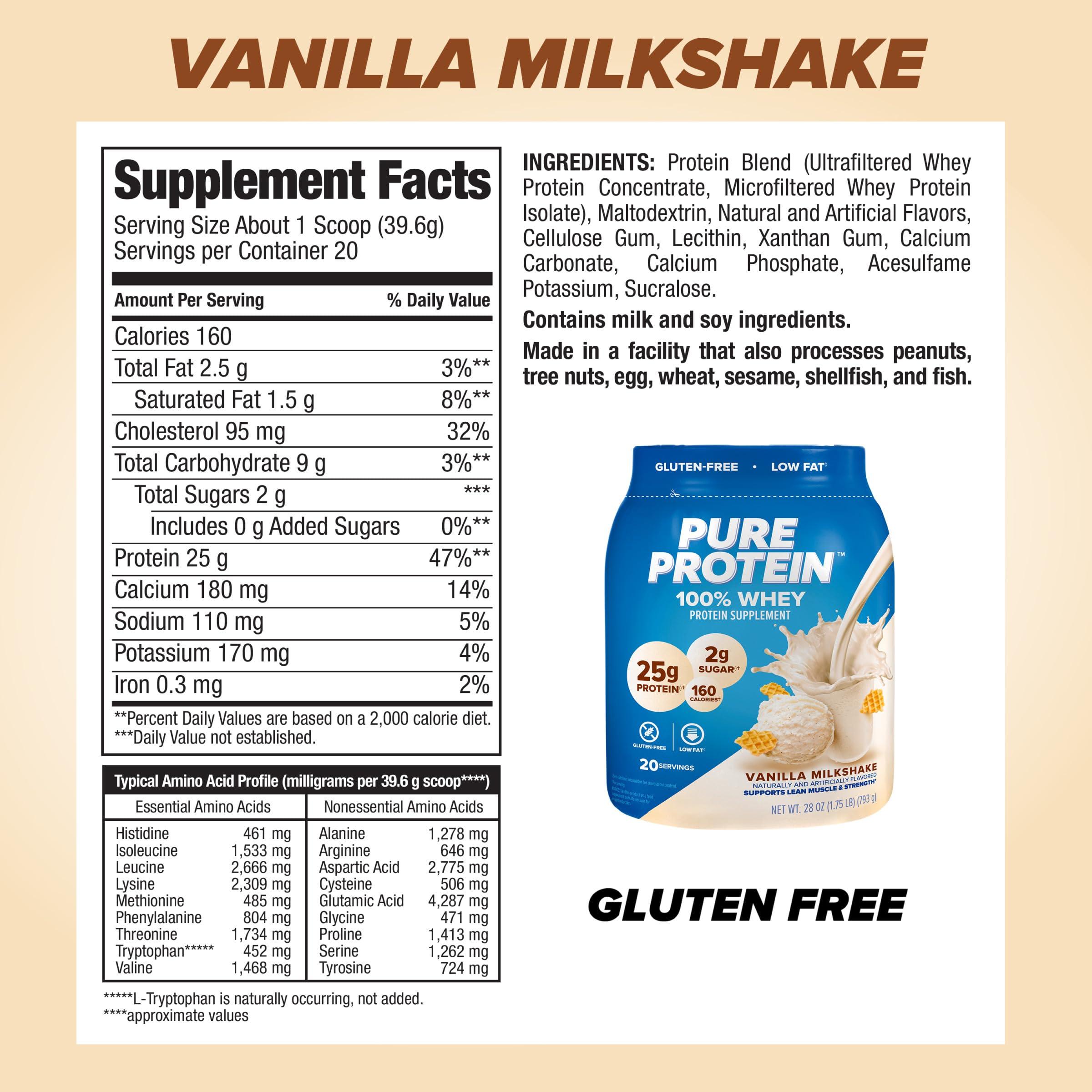 Pure Protein pure protein Powder - Whey, High Protein, Low Sugar, Gluten-Free, Vanilla Cream Flavor - 1 lb (Packaging May Vary) (Pack of 2)