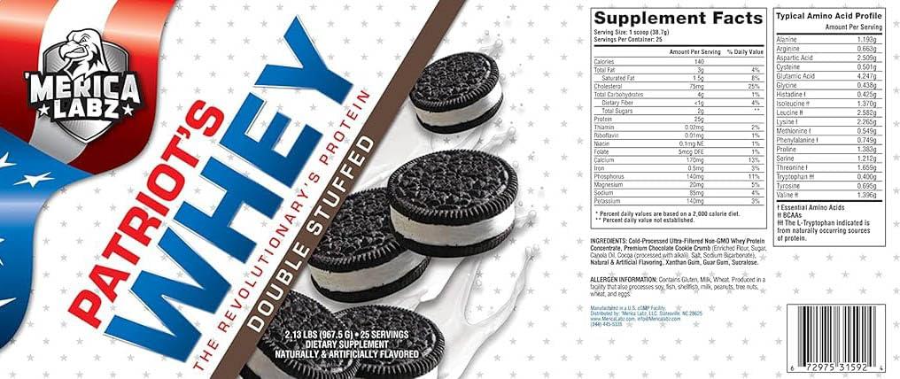 'Merica Labz \'Merica Labz Patriot\'s Whey, The Revolutionary\'s Protein, 25G Protein, 25 Servings (Double Stuffed)