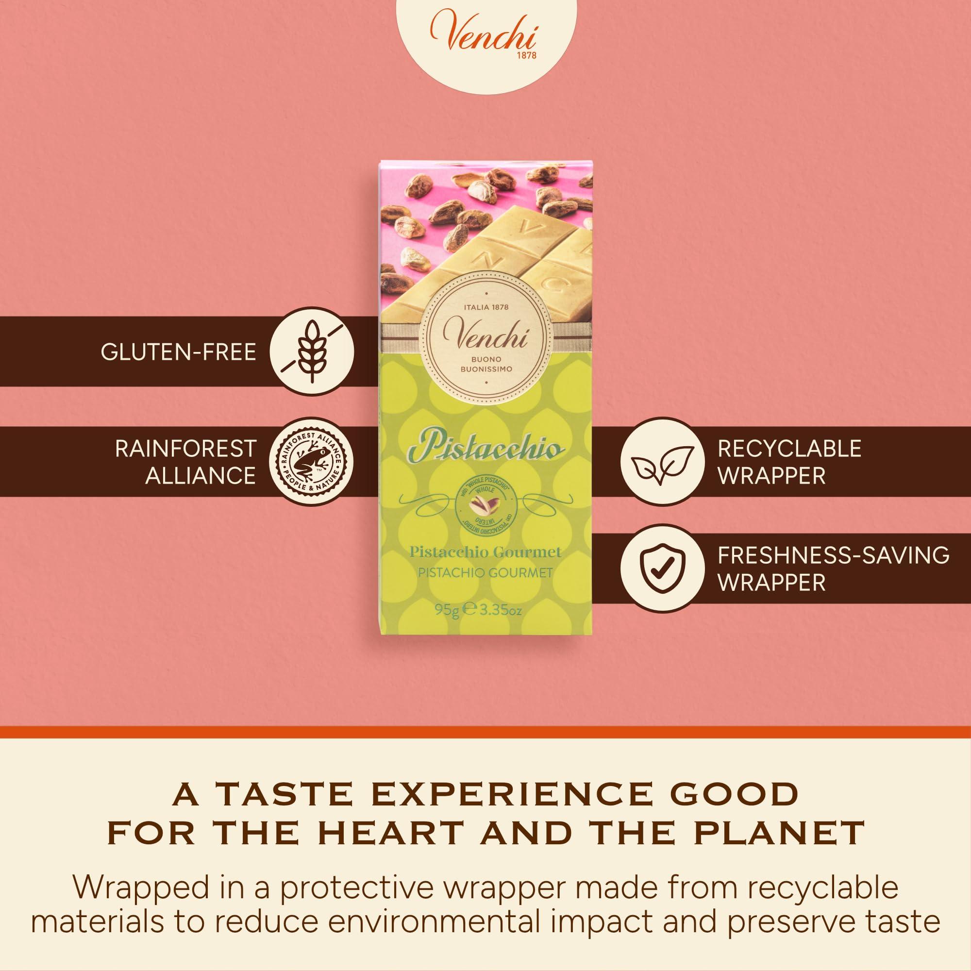 Venchi Venchi - Pistachio Gourmet Chocolate Bar - White Chocolate and Pistachio Paste Cream Bar, 3.53 oz - Gluten Free
