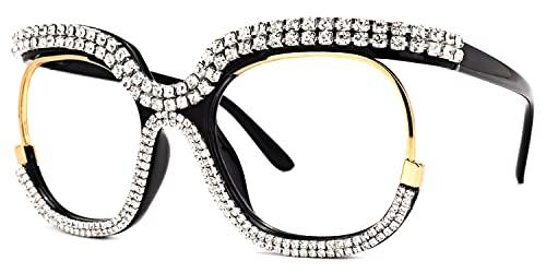 VOOGLAM VOOGLAM Oversize Square Glasses for Women Mancha Clear Rhinestone GOX095217-01