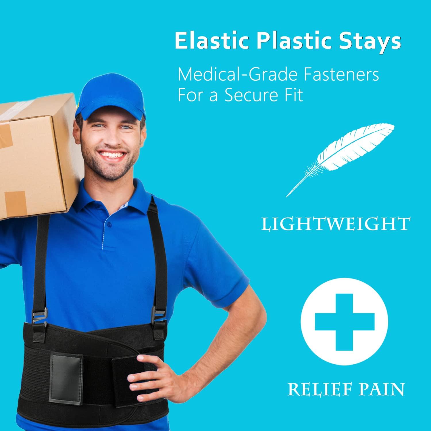 KLEUET Back Brace for Lower Back Pain Relief - Back Support Belt for Women and Men,Adjustable Removable Suspender Straps,Lower Back Belt for Heavy Lifting Work,Moving and Warehouse Jobs XL/2XL(37\"-45\")