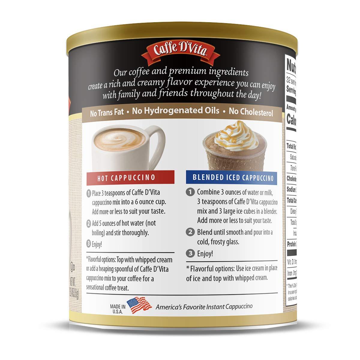 Caffe D'Vita Caffe DVita Hazelnut Cappuccino Mix - Hazelnut Instant Coffee, Gluten Free, No Cholesterol, No Hydrogenated Oils, No Trans Fat, 99% Caffeine Free, Hazelnut Coffee - 16 Oz Can, 6-Pack