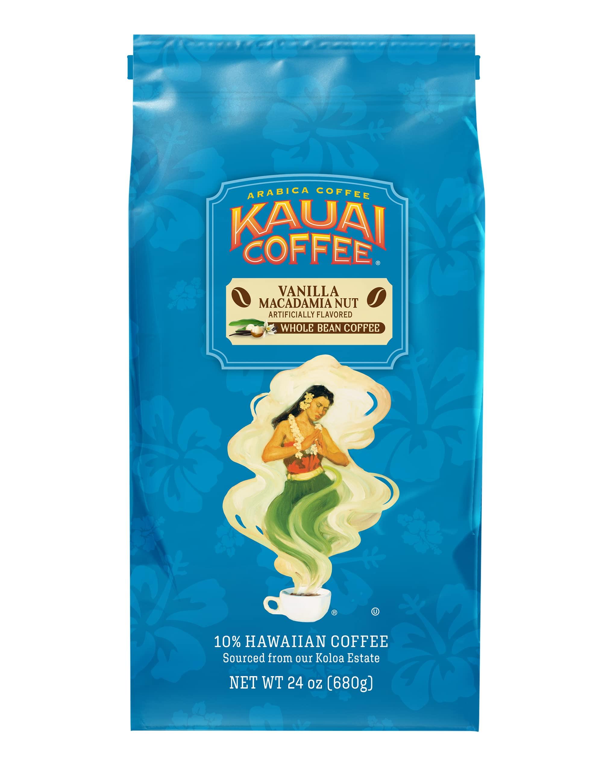 KAUAI COFFEE Kauai Coffee Vanilla Macadamia Nut, Medium Roast - Whole Bean Coffee, 24 oz Package
