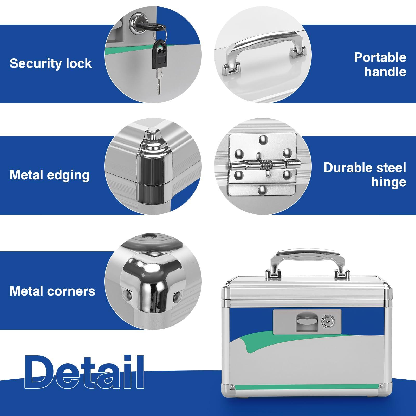 GODLONSEN GODLONSEN Medicine Lock Box for Safe Medication - 15 x 8.7 x 9.4 Inches - Lockable Storage Box for Drugs, First Aid Kit Empty, Lock Boxes with Key for Home/Outdoor (Blue/X-Large)