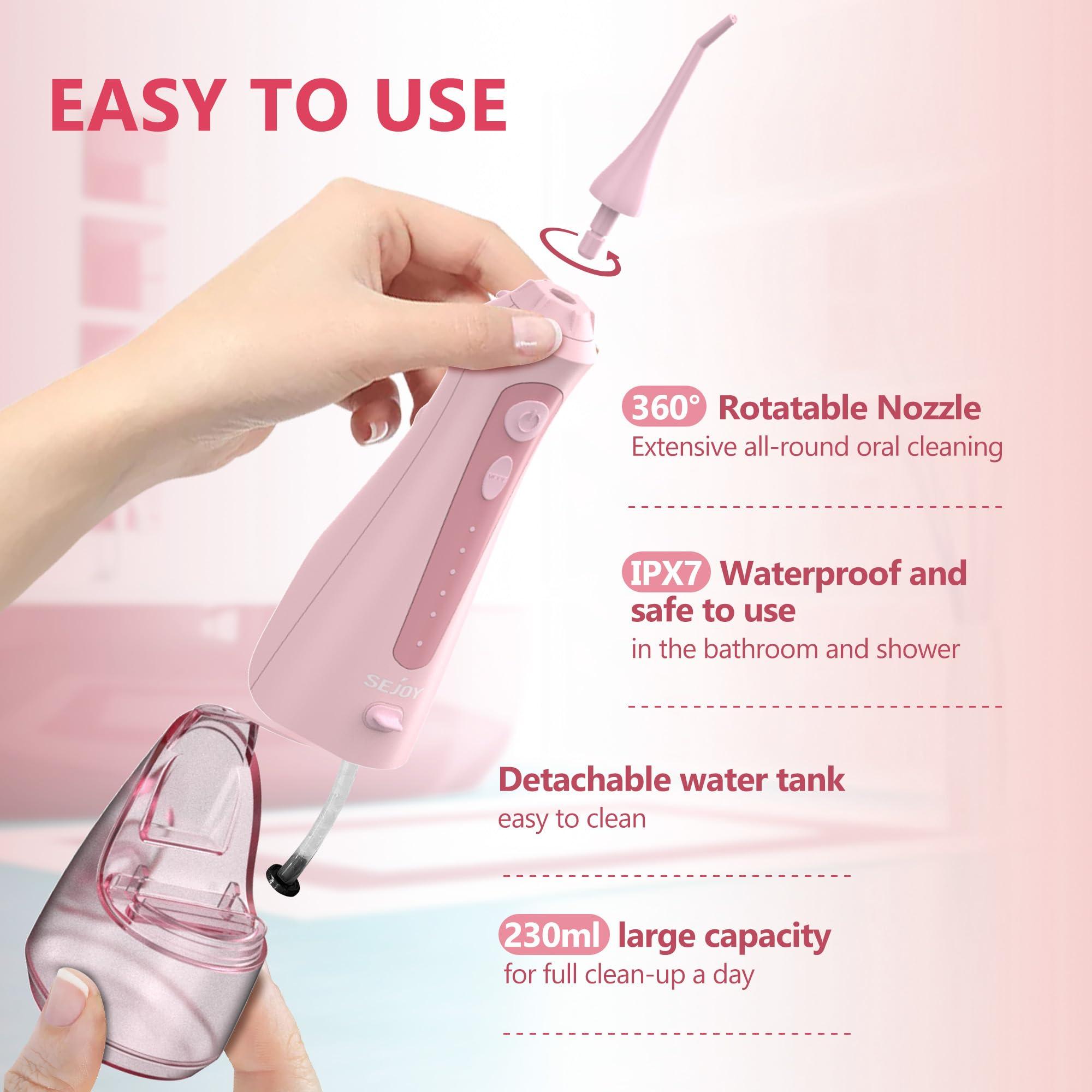 Sejoy Sejoy Water Flossers for Teeth Cleaning, Water Flosser for Teeth Rechargeable Cordless, Electric Portable, 5 Cleaning Modes 8 Jet Tips, IPX7 Waterproof, 230ml, for Travel and Home