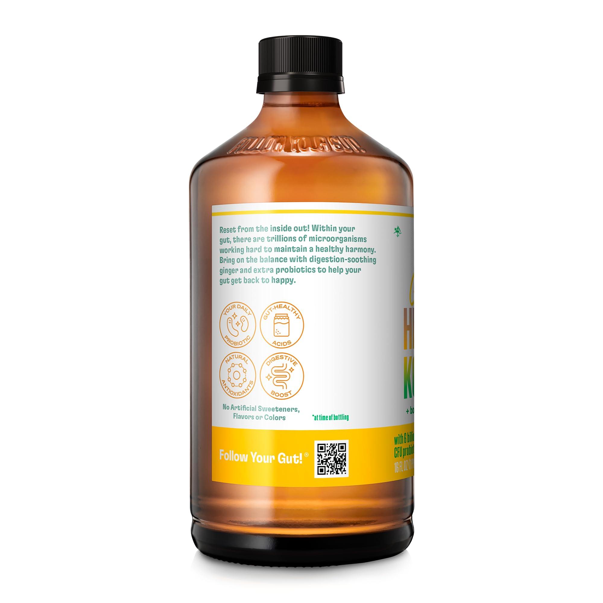 Health-Ade Health-Ade Kombucha Tea Organic Drink, Fermented Tea with Living Probiotics, Detoxifying Acids, Supports Gut Health, Non-GMO, Vegan, Gluten Free, 12 Pack (16 Fl Oz Bottles), Ginger Pineapple Belly Res