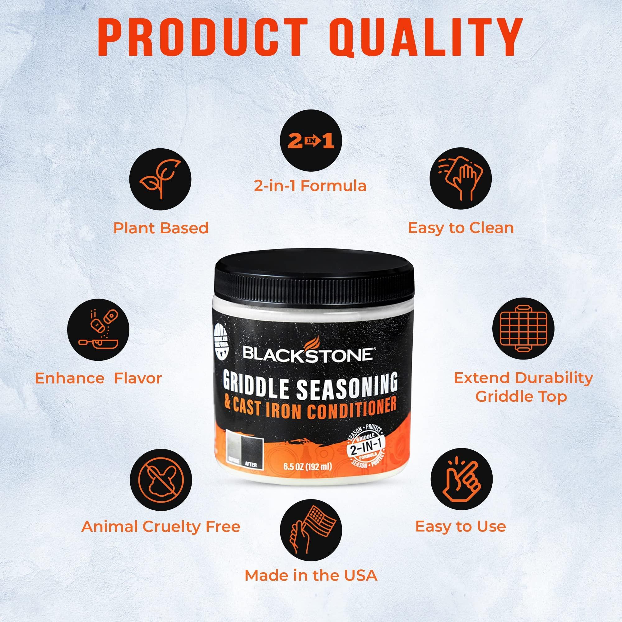 SATISFYING CUSTOMERS Blackstone 2-IN-1 Griddle & Cast Iron Seasoning Conditioner 6.5 OZ Effective Seasoning Rub Formula Food Safe Easy to Use Cleaner & Conditioner With Satisfying Customers Travel Tissue