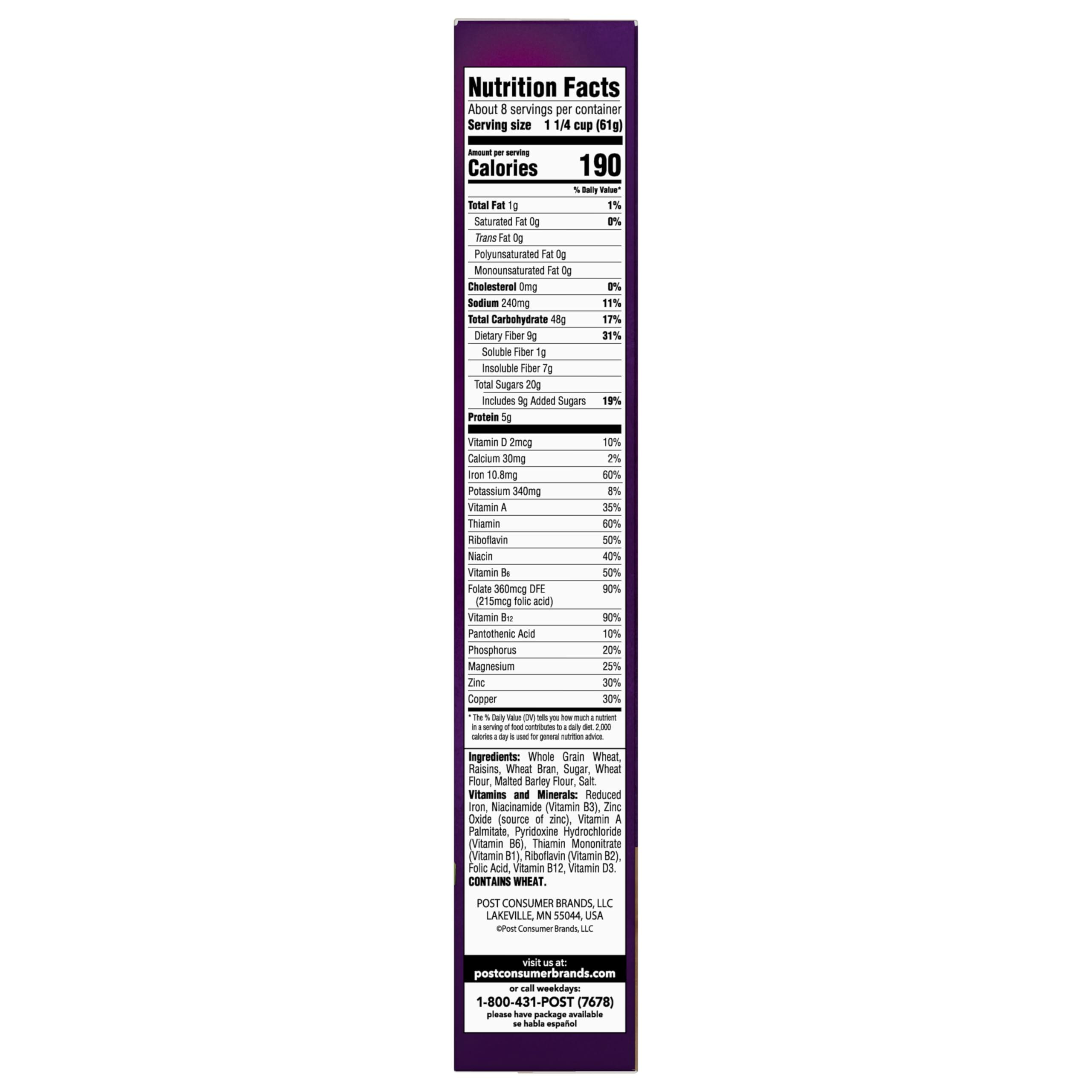 Post Post Raisin Bran, Whole Grain Wheat & Bran Breakfast Cereal, Kosher, 16.6 Ounce