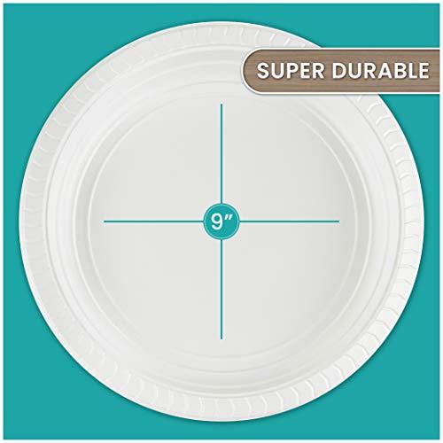 PLASTICPRO Plasticpro 9 inch Round Plastic Plates Microwaveable, Disposable, White, Dinnerware 400 Count