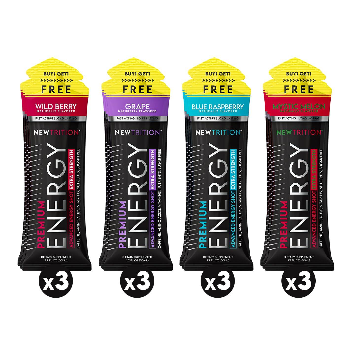 Newtrition NewTrition Extra Strength Energy Shots, Caffeine Energy Shots with Vitamin B & Amino Acids, Sugar-Free Vitamin Energy Shot, 1.7 fl oz, Mixed Flavors, 12 Count