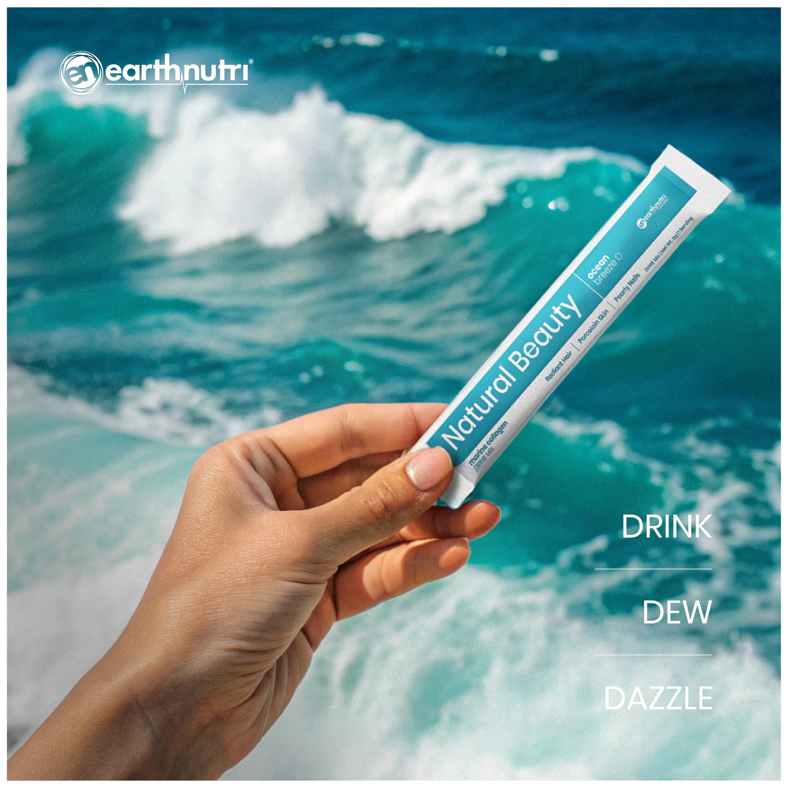 EarthNutri EarthNutri Marine Collagen Peptides Powder Supplement for Skin, Hair & Nails Enhances Skin Elasticity & Hydration Hydrolyzed Collagen 5000mg per Serving Non-GMO Ocean Breeze (30 Sticks Pack)