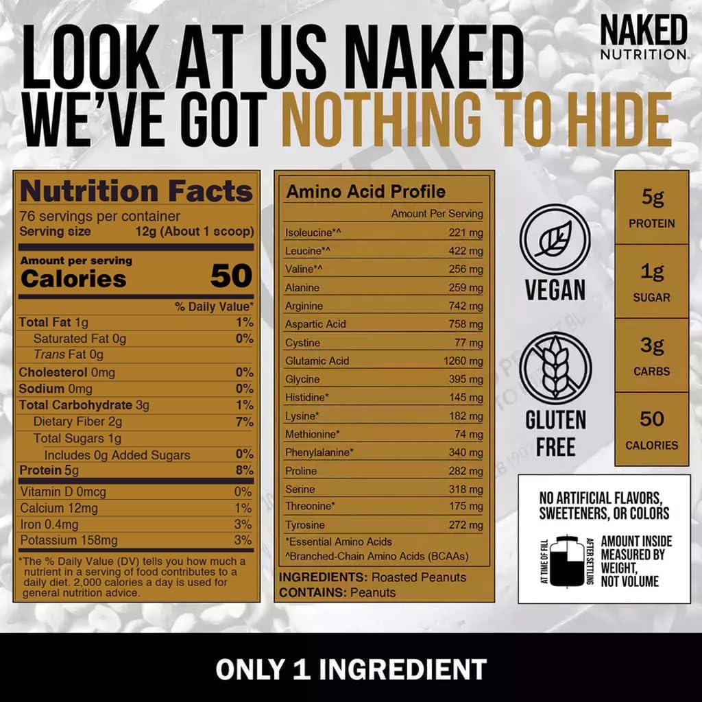 Naked Nutrition Organic Powdered Peanut Butter from US Farms Bulk, Only 1 Ingredient - Roasted Peanuts, Vegan, No Additives, Preservative Free, No Salt, No Sugar - 45 Servings - NAKED PB