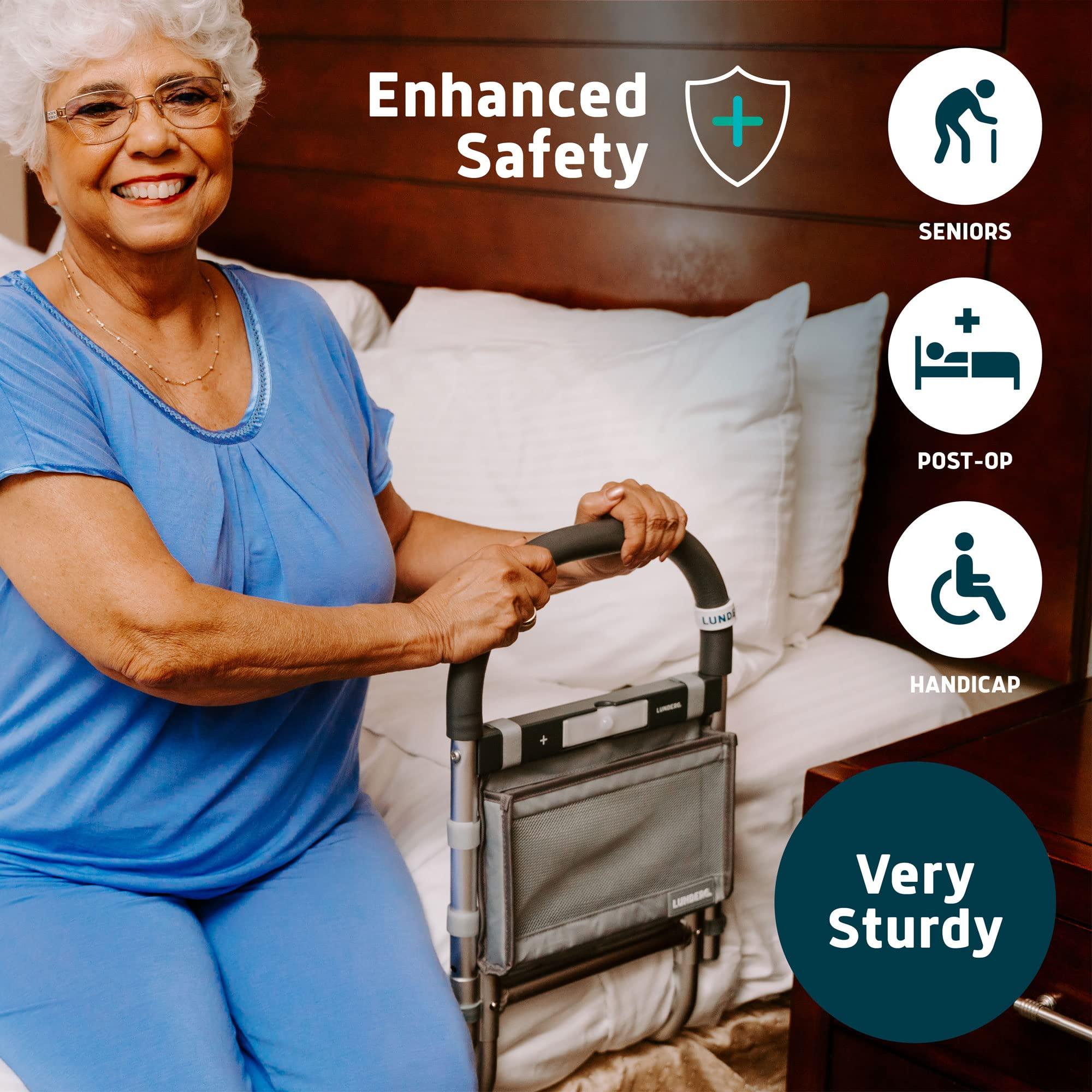 Lunderg Lunderg Bed Rails for Elderly Adults Safety - with Motion Light, Storage Pocket & Non-Slip Handle Bar - Bed Railings for Seniors & Surgery Patients - The Bedside Assist Makes Getting in & Out Easier